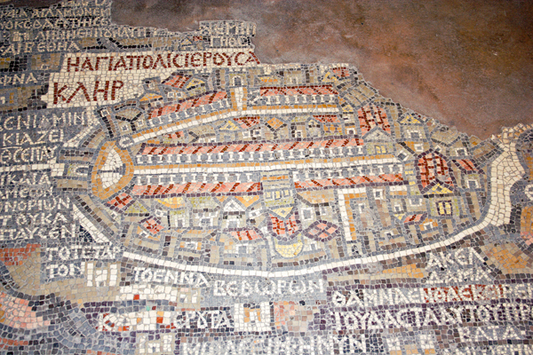 Jerusalem detail in the Madaba Map, St. George Basilica, Madaba, Jordan
