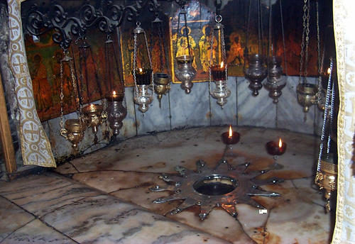 The very spot upon which Jesus was born, according to tradition. This is in a cave under the Church of Nativity in Bethlehem.