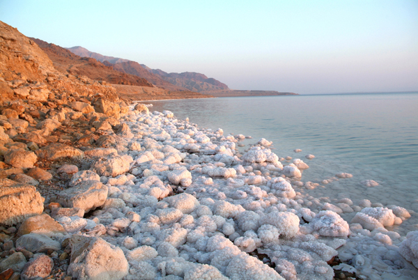 salty shoreline of the Dead Sea